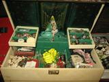 BALLERINA JEWELRY BOX FILLED WITH COSTUME JEWELRY , PINS, BROOCHES