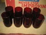 SET OF 8 RUBY RED GLASS, WATER TUMBLERS