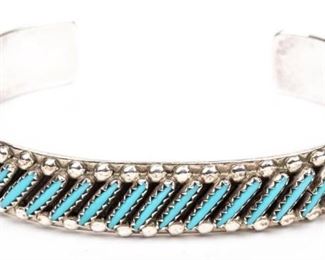Lot 45 - Jewelry Sterling Turquoise Petit Point Bracelet