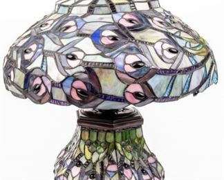 Lot 292 - Contemporary Stained Glass Peacock Lamp