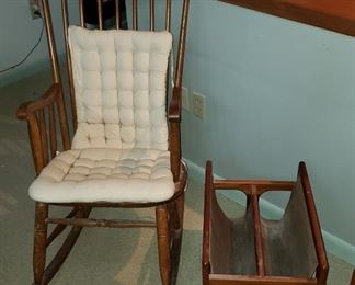 Rocking Chair & Mid Century Teak Magazine Holder