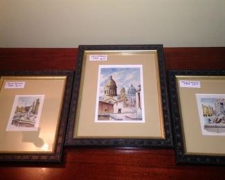 Framed art of European scenes