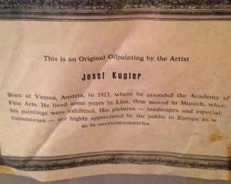 Original oil by Josef Kugler (born in Vienna, Austria, in 1913)