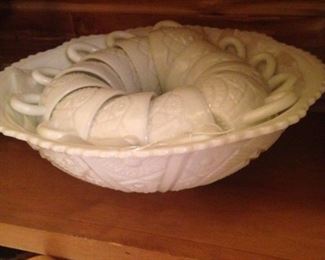Milk glass punch bowl & cups