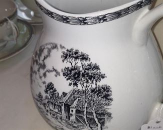 Black transferware pitcher