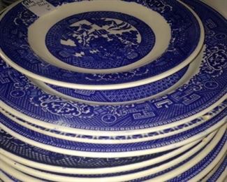 Variety of blue & white plates