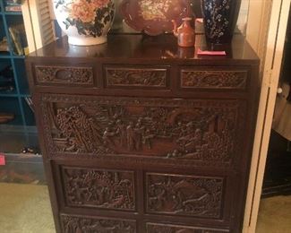 Hand Carved antique secretary, made in Japan . Solid Rosewood with hand dove tailing. Exquisite!