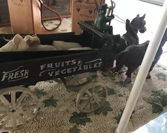 Cast iron wagon & horses