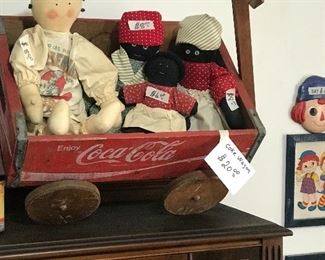 Coke crate wagon & rag dolls