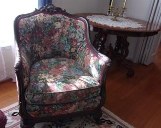 VICTORIAN Chair w/Heavily Carved Wooden Accents 