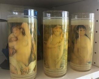 NICE LARGE SET OF FAMOUS NUDE PAINTINGS ON GLASSWARE 
