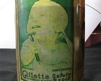 Lot 58 - Original Gillette "Baby Shaving" Advertising Tin Cheinco Housewares
