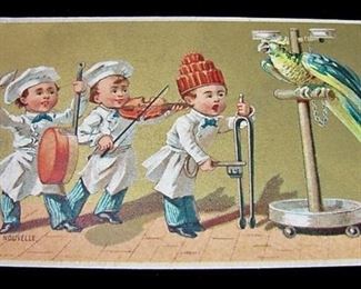 Lot 110 - Set of 4 Antique Hogg, Brown, & Taylor Dry Goods Cards w/ 3 Boy Chefs in Comical Situations
