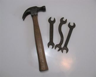 Lot 140 - Antique Tools; Clawhammer and 3 Wrenches

