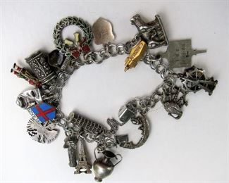 Lot 199 - Vintage Sterling Silver Charm Bracelet with 19 Charms European Tour 1960s
