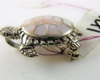 LOT 287: Ladies Sterling Silver and Mother of Pearl Turtle Pendant or Brooch
