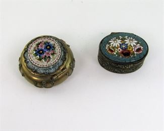 LOT 264: Pair of Micro mosaic Tile Flower Snuff Boxes