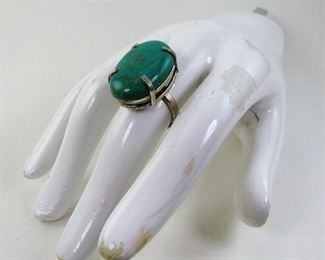 LOT 243: Ladies Large Sterling Silver and Green Turquoise Ring

