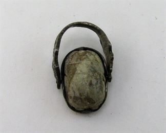 LOT 222: Ladies Edwardian Sterling Silver Egyptian Revival Scarab Ring
