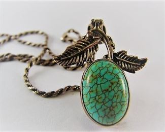 LOT 204: Vintage Sterling Silver Necklace and Turquoise Pendant
