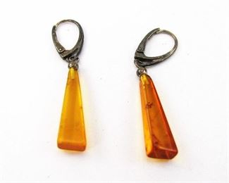 LOT 202: Sterling Silver Baltic Amber Earrings marked 925
