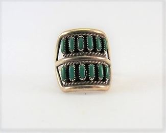 LOT 187: Vintage Zuni Old Pawn Sterling Silver Petit Point Turquoise Ring
