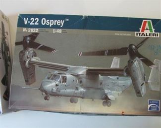 LOT 138: Italerie V-22 Osprey Model and Revel P-61 Black Widow Models Unassembled In Plastic models 1:48 scale. 
