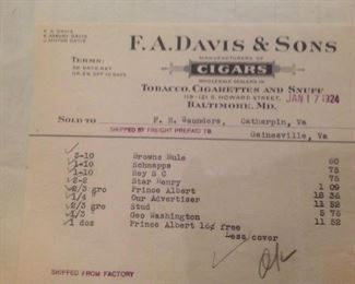CIGARS Local Vintage Ephemera Receipts from a Catharpin Country Store