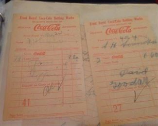 COCA COLA,  FRONT ROYAL Local Vintage Ephemera Receipts from a Catharpin Country Store