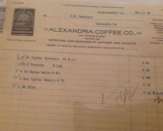 ALEXANDRIA COFFEE Co. Local Vintage Ephemera Receipts from a Catharpin Country Store