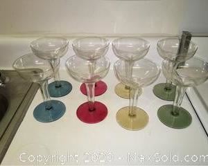 Set of 8 Vintage Champagnes with colored feet.