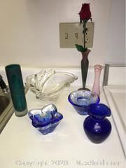 Art Glass by Orrefors, Kosta Boda and a tall cat vase artist signed. More