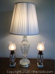 Crystal Table Lamp, 2 Vintage Vanity Lamps with crystal drops. Tested, working.