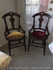 2 Antique Eastlake Cane Seat Side Chairs