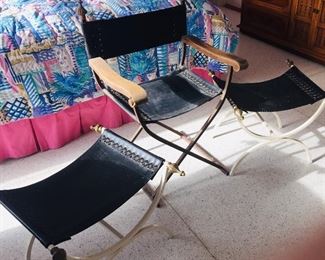 Hollywood glamour style director chair and two matching  stools