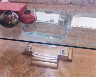 single pedestal Jeffry Bigelow  glass and acrylic coffee table