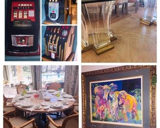 Beautiful estate that features vintage slot machines, a Jeffry Bigelow table, and a signed very large Leroy Neiman artist proof 