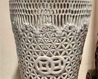 Pair of Chinese Reticulated Ceramic Vases, 13" Tall