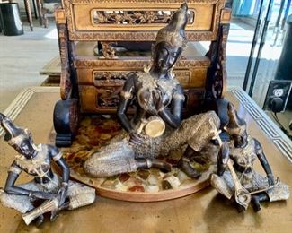 Set of Bronze and Gold Gilt Thai Seated Musicians