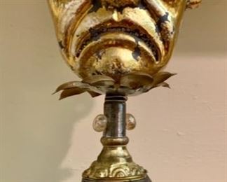 "Tragedy" Hand Mirror on Stand, Rhinestone inset eyes & mouth