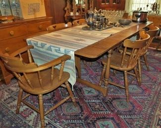 Long maple dining table and chairs