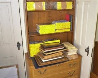 Maple shelving with National Geographic magazines\