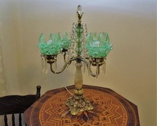 Lovely table lamp with green glass shades
