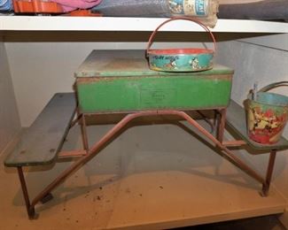 Vintage raised sandbox