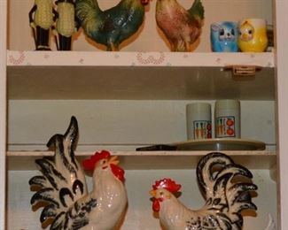 Roosters, Chickens, Egg Cups, Planters Peanuts, S & P    