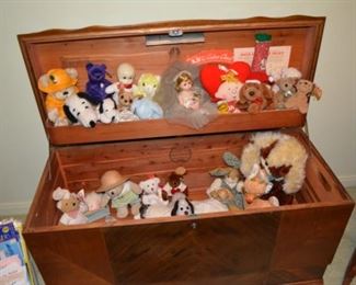 Lane Cedar Chest with Vintage Baby Shoes, Doll Stuffed Animals
