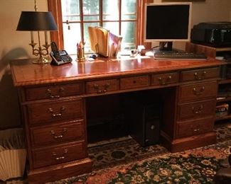 Solid wood office desk.  Deep to accommodate printer and lamp 