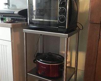 Stainless Steel rolling table, Toaster Oven, Crock Pot