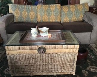 Wicker Trunk, Sterns and Foster Hide- a- Bed Sofa