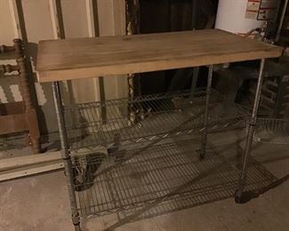 Rolling Butcher Block Top Table